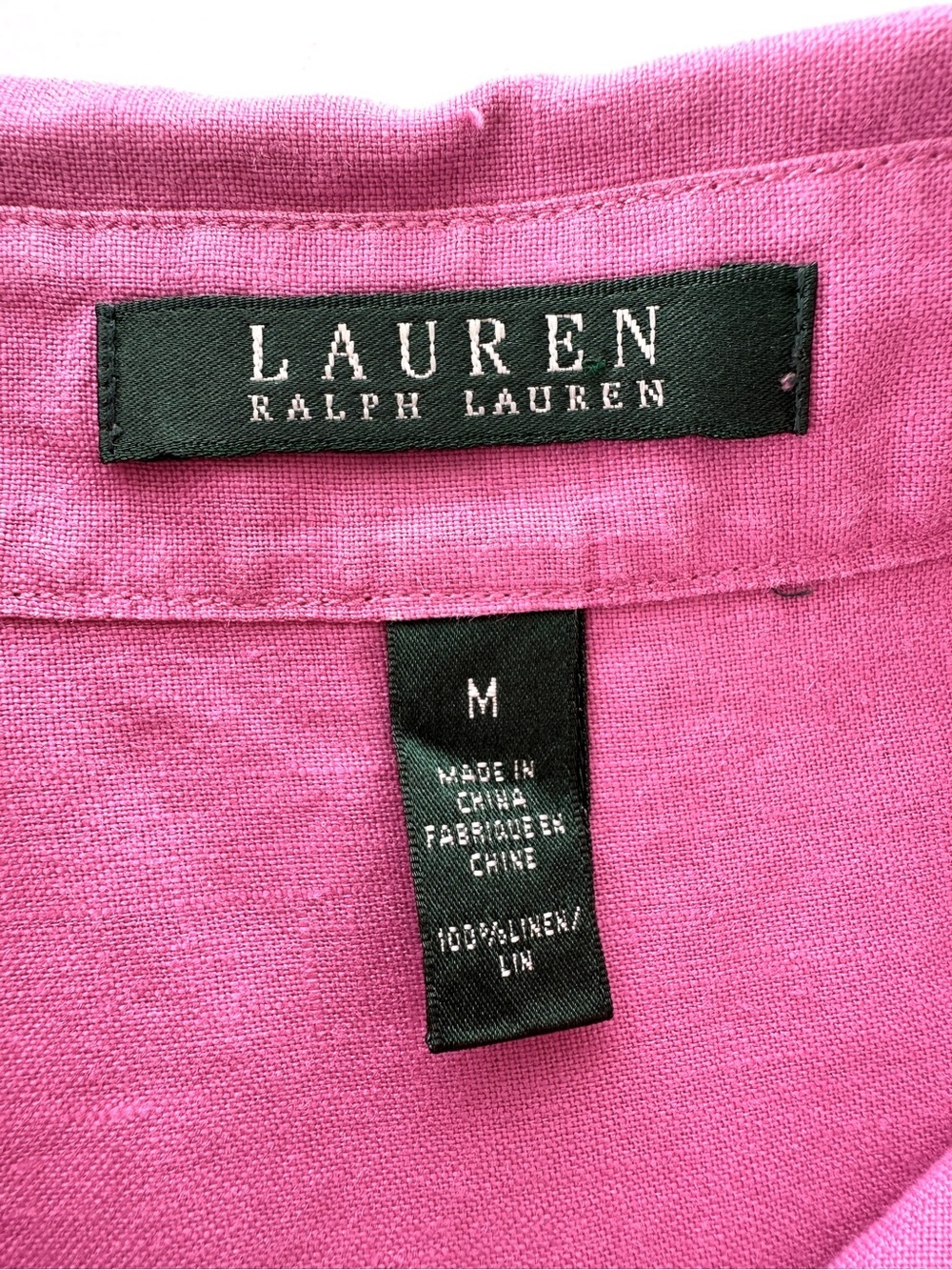 Lauren Ralph Lauren Pink Utility Button-Up Shirt, Roll Tab Sleeves, π― Linen - Picture 12 of 13